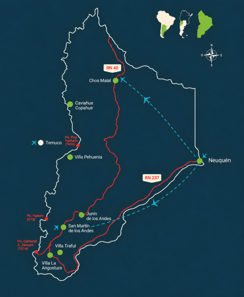 Mapa infográfico de Neuquén y sus rutas